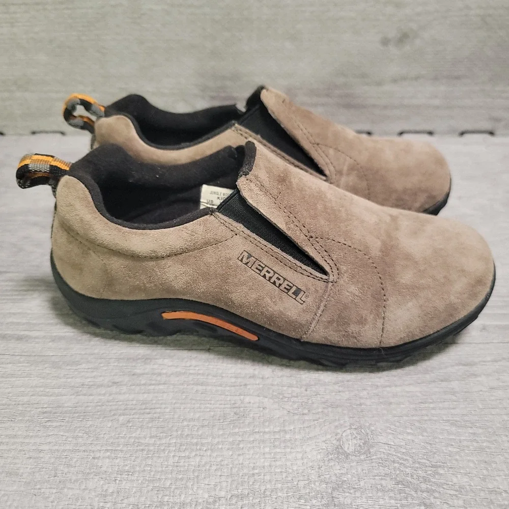 Merrell Jungle Moc Kids Shoes Size 3.5M Taupe Suede Leather Slip On Hiking